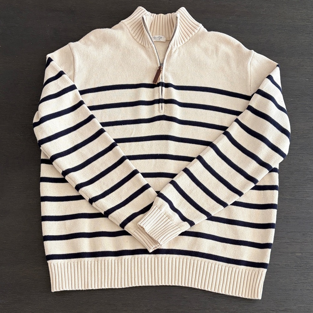 Brandy Melville Cream and Black Striped 1/4 Zip-Sweater